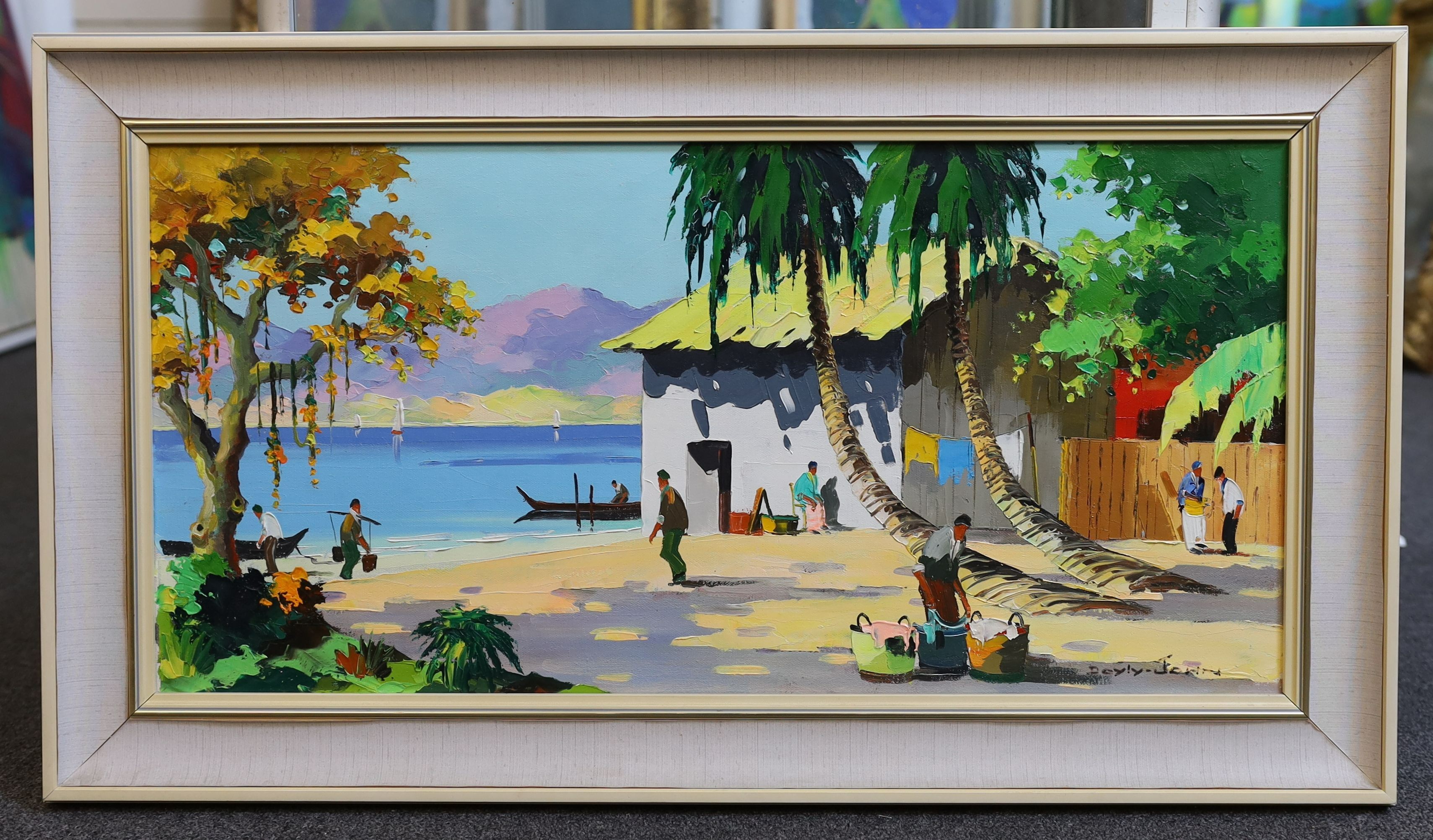Cecil Rochfort D'Oyly John (1906-1993), 'Tobago, Fishing Village, West Indies', oil on canvas, 34 x 70cm